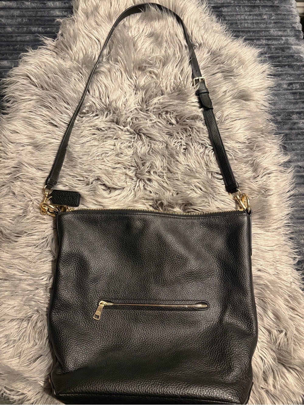 Coach Black Pebbled Leather Shoulder Bag with Gold Hardware